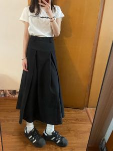 Spring & Fall Plus Size Black Suit Skirt Womens Plus Size Ladies High Waist Slim Looking Pleated Cover Mid Length Long Length A- line Umbrella Skirt