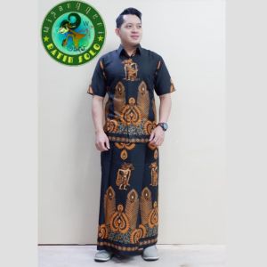Baju Batik Pria Dewasa Baju Setelan Sarung Celana Batik Wisanggeni Solo Motif Wayang Srikandi Hitam