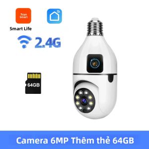 Camera An Ninh Tuya 6MP HD PTZ WiFi Camera Kép Bóng Đèn E27 Tầm Nhìn Ban Đêm Màu Sắc 360 Độ °   Giám Sát Video Trong Nhà Xoay Vòng