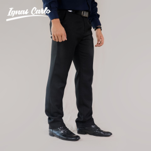 Celana Formal Pria Navy Slim Fit Panjang Big Size Bahan Melar Valda Trendi Casual Pants