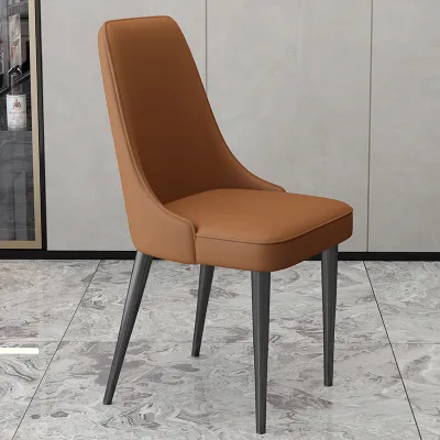 Modern Simple Home Use Dining Chair Casual Iron Art Restaurant Chair Nordic Luxury Hotel Chair with Backrest Leather Finish