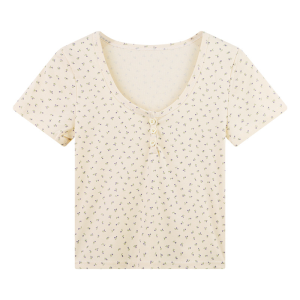 🦋VEVE เสื้อแฟชั่นผญๆ เสื้อครอปเเขนสั้น คอกระดุมน่ารัก ใส่สบาย