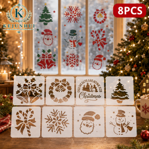 other | 8Pcs Christmas Stencils Reusable PET Xmas Tree Snowflake Santa Window Painting Templates DIY Wood Ornaments Wall Card Decor