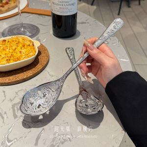 Retro 18/10 Stainless Steel Carving Spoon Servers Creative Cloud Lotus Rural Style Communal Dining Utensils Commercial Use