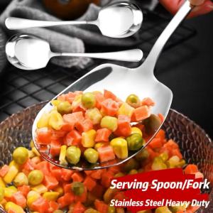 Heavy duty stainless steel serving spoon serving fork soup ladle kutsara tinidor makapal perfect for serving and cooking serving spoon for buffet server set big spoon for serving spoon stainless steel restaurant kitchen equipment catering equipment