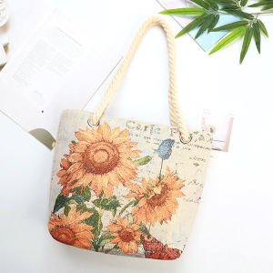 Double-Sided Embroidered Canvas Butterfly Sunflower Pattern Youth High-End Single Shoulder Handbag Fashionable Trendy Tote Bag
