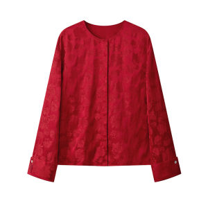 New Chinese Style Long Sleeve round Neck Womens Shirt Floral Embroidery Loose Top Retro National Trend Spring Autumn Wear