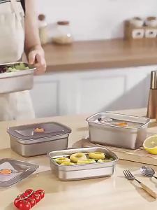 Food Grade 316 Stainless Steel Fresh-Keeping Box Refrigerator With lid Portable Sealed Bento Box Camping lunch Box