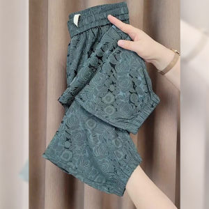 PAIBOLI | Plus Size Ice Silk Rose Print Casual Pants Fashionable Harlan Nine-Point Slimming Womens Clothing Autumn Season Rectangle Body Type