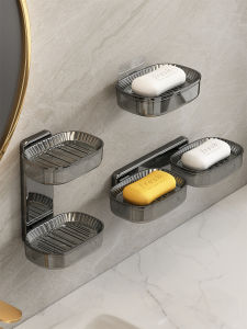 ชั้นวางสบู่ระบายอากาศแบบติดผนัง 2 ชั้น ไม่ต้องเจาะรู สำหรับห้องน้ำและห้องครัว อุปกรณ์ทำความสะอาดในบ้าน สไตล์ยุโรป ไม่มีรอยตะเข็บ