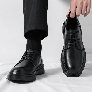 Leather Shoes Mens Casual Large Head Derby Business Casual Formal Black Soft Bottom Wedding Shoes Autumn Winter British Style