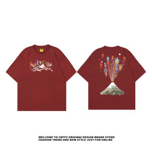 American Niche Style XINGX Volcano Print Pure Cotton T-Shirt Female Couple Best Selling Summer Loose Easiest for Match Short Sleeve Men