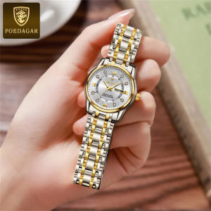 2PCS! POEDAGAR couple watch original branded sale water proof luxury stainless steel diamond dual calendar luminous business watch Christmas gifts