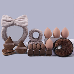 Bộ Dụng Cụ Trang Điểm Và Làm Sạch Mặt 20 Món Với Băng Đô Dây Đeo Tay Bông Mút Hình Trứng Bông Phấn Và Bông Rửa Mặt Combo Bông Phấn Trang Điểm