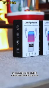 New TF23 BOX 2in1 TWS Earphone Bluetooth Speaker with Color Atmosphere LED Light Battery Level Display Screen Music Player