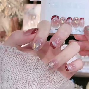 DD326 เล็บปลอมใหม่ รุ่นมีกล่อง แถมกาว ตาแมว เล็บปลอม แฟชั่น สไตล์ฝรั่งเศส 24 ชิ้น