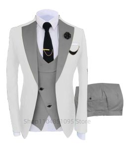 New Style Men Wedding Suits Slim Fit 3 Pieces Jacket Vest Pant Wedding Groom Tuxedos Bridegroom Suits Best Man Blazer Bussiness