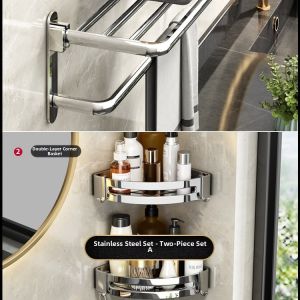 Stainless Steel No Drilling Towel Rack Bathroom Shelf