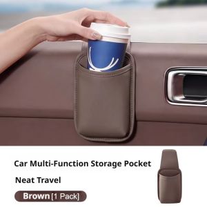 Aitemay 2 cái cửa xe ngăn để cốc túi lưu trữ phổ dán treo uống hộp Giá ngăn chống thấm nước chất liệu da PU hông xe hơi túi cho chai điện thoại