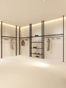 Clothing Store Display Stand Black Iron Shelf Top Column Hanging Clothes Rack Store Dedicated Clothes Hanger Display Rack