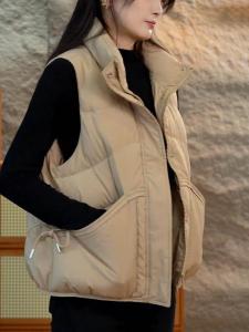 Womens Short Loose Cotton Jacket Vest Stand Collar down Cotton Vest Autumn Winter New Style Fashion Outerwear Tank Top