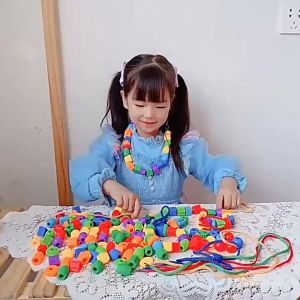 Manik-manik Tali Primer Mainan Edukasi Montessori Manik-manik Pelangi Warna-warni Untuk Anak-anak