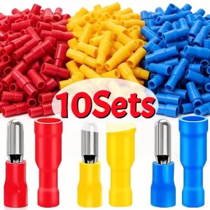 10Sets PVC Insulated Quick-Connect Terminals Wire Connectors Male Female Pluggable Cold-Crimped Audio Terminals