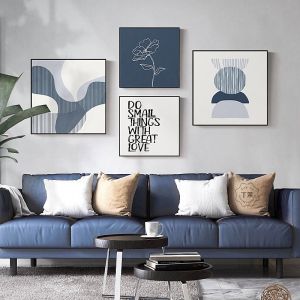 Modern Minimalist Living Room Decorative Painting Blue Abstract Line Square Small Hanging Picture Sofa Background Wall Art