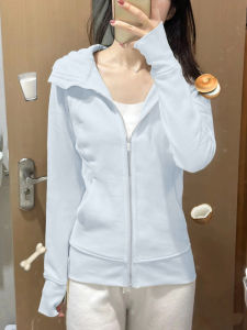 Womens Hooded Open Cardigan Sweatshirt Short Yoga Sporty Slim Fit Top Early Autumn Jacket Polyester Fiber Long Sleeve Zipper