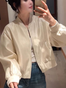 Áo Khoác Bóng Chày Satin Thời Trang Mới Thu Đông Dài Tay Ôm Vừa Vặn Giảm Tuổi Tác Đa Năng Thời Trang Áo Khoác Ngoài