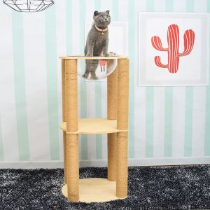 Acrylic Wooden Cat Tree Small Space Integrated Spacecraft Cat Climbing Frame Transparent Four Seasons Cat Scratching Post