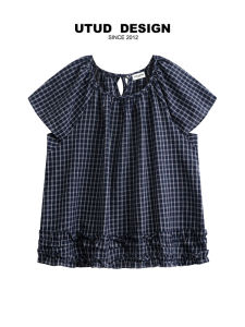 Áo Sơ Mi Nữ Cổ Tròn Tay Ngắn Rộng Rãi Họa Tiết Kẻ Caro Viền Cổ Điển Mùa Hè Chống Lão Hóa Phong Cách Hàn Quốc