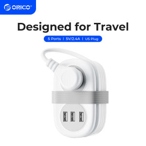 Mini Power Strip with 3 USB Ports ORICO 2 Outlet Portable Flat Plug Strip with 120cm Small Extension Cord No Surge Protector for Cruise Ship Essentials Travel[3Pin US plug]