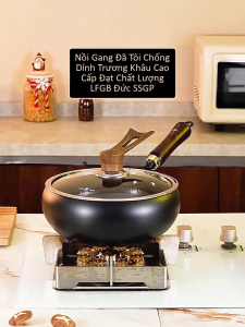 Chảo Sắt Rèn Thủ Công SSGP 28cm Đã Tôi Chảo Gang Sâu Lòng Chống Dính Tự Nhiên Dùng Bếp Từ Kèm Nắp