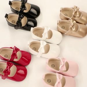 Newborn Gold Bow Princess Shoes Elegant Mary Jane Shoes Multi Style Baby Girls Shoes Babys First Non Slip Soft Sole Walking Shoes