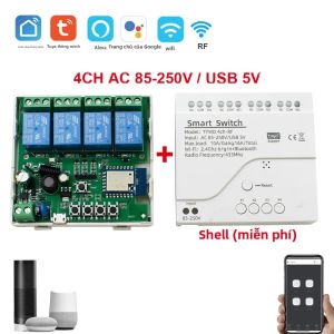 Công Tắc Thông Minh Tuya 4 Kênh 220V Mô-đun WiFi Điều Khiển Từ Xa Bộ Thu RF 12V 24V Rơle Thông Minh 10A Với Vỏ Miễn Phí Tương Thích Với Alexa & Google Home