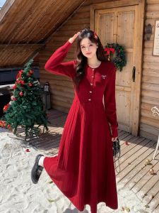 AIYITI | Red Knit Winter Dress for Curvy Women Slim Waist Lining