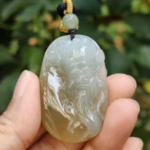 Sg New Arrival Crafted as God of Fortune Natural Type A Jadeite Jade as pendant certificate weighs 16.02 grams measurement 43.1 * 27.6 * 9.1 mm (pendant340)