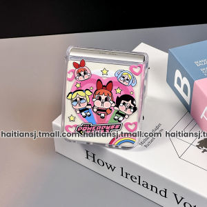 เคสโทรศัพท์ Samsung ZFlip6/5 ZFlip4 ZFlip7 แบบพับได้แบบอะคริลิกใสแบบดูดซับแม่เหล็กพร้อมขาตั้งแบบไร้สาย ดีไซน์การ์ตูนสุดน่ารัก