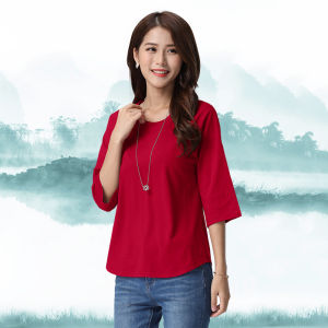 เสื้อยืดคอกลมแขนสั้นผ้าฝ้ายแท้ทรงหลวมสไตล์เกาหลีสำหรับผู้หญิง เสื้อเชิ้ตแฟชั่นฤดูใบไม้ผลิและฤดูร้อน เสื้อเชิ้ตแขนยาวครึ่งตัว