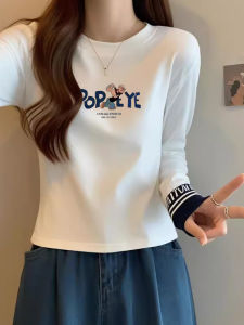 Pure Cotton Long Sleeve White T-Shirt Womens Short Style Slim Fit Base Layer Shirt Spring Fashionable Inner Wear Top