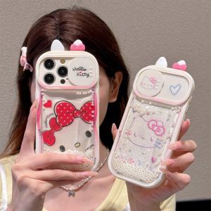 💯【เคสโทรศัพท์】 + Gratis Ongkir💯เคสโทรศัพท์การ์ตูนน่ารักลาย Hello Kitty ดริฟท์ทรายนิ่มป้องกันการตกสำหรับ IPhone 15 14 13 11 12 Pro ปกสูงสุด