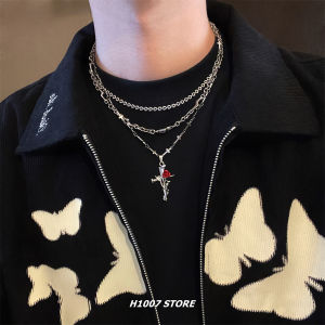 Cross Rose Multi-Layer Twin Cold Style Sweater Chain Mens Necklace Girls Accessible Luxury Niche Design Clavicle Chain