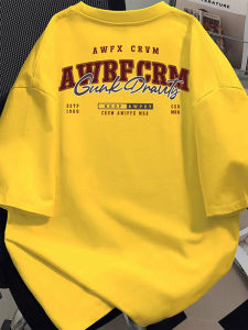 Creative Letter Print T-Shirt Mens Summer Oversize Loose Top Cotton Short Sleeve Cheese Yellow High Street Style Casual Tee