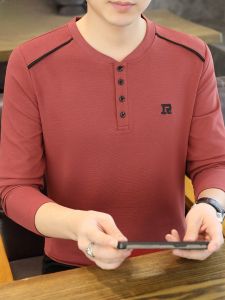 HENGYUANXIANG | เสื้อยืดคอกลมแขนยาวทรงหลวมสำหรับผู้ชาย เสื้อเชิ้ตคอกลมแฟชั่นฤดูใบไม้ผลิ ทรงเข้ารูป เสื้อเชิ้ตผู้ชาย ฮันอยัง