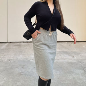 Miss Biggie Fashion Plus Size Slim Looking Easiest for Match Cotton Looped Fabric Drawstring Pocket Jag in the Midde of Back Skirt