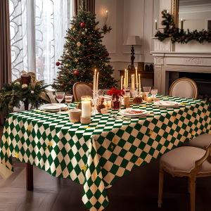 Christmas Tablecloth New Year Decoration Coffee Table Cloth Holiday Atmosphere Dining Table Cloth round Table Tablecloth Red Background Photo