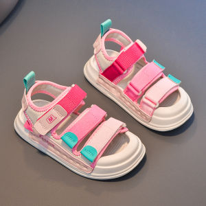 Girls Summer Slip-On Sandals Anti-Slip Soft Bottom Magic Tape Shoes Toddler Footwear Fashionable Slip-On Comfortable Kids Sandals