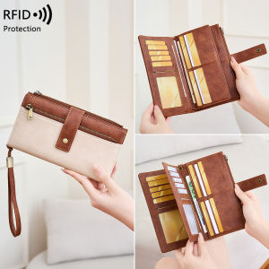 Vintage Style RFID Blocking Wallet Three-Fold Long Clutch Purse Multi-Card Slots for Daily Commute Business Casual