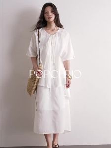 POPCHRIO | Bộ Áo Sơ Mi Ngắn Tay Xem Thấu Và Chân Váy A-Line